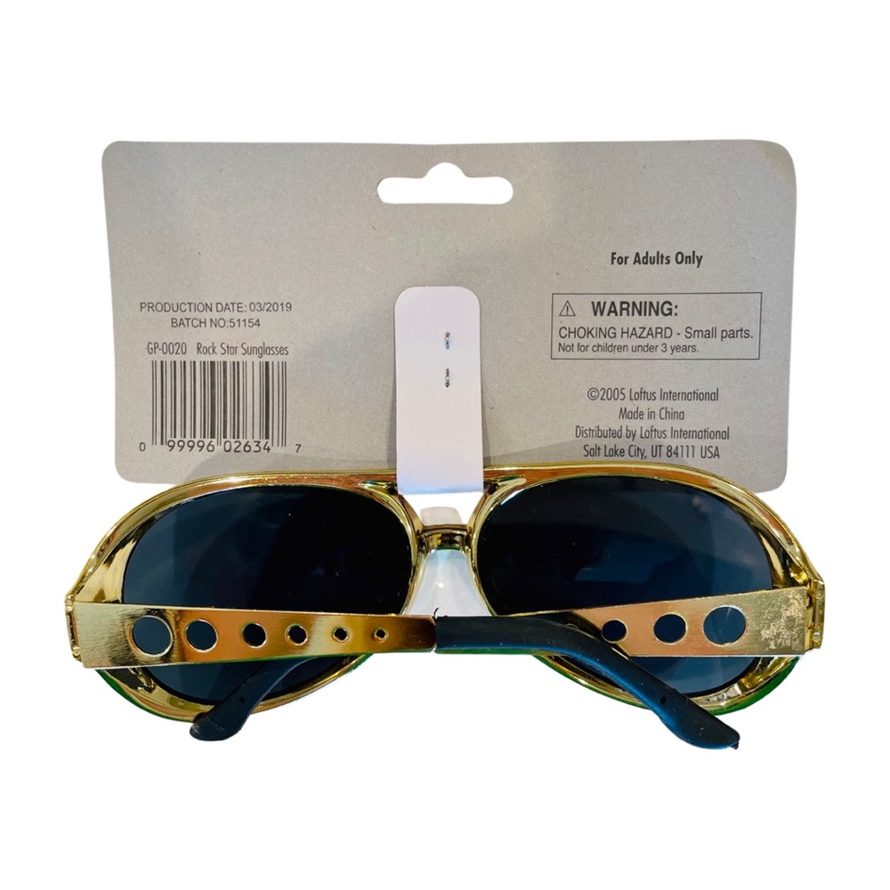 Adult Gold Elvis Aviator Sunglasses 70s Costume Cosplay Plastic/Metal NWT - Picture 4 of 6